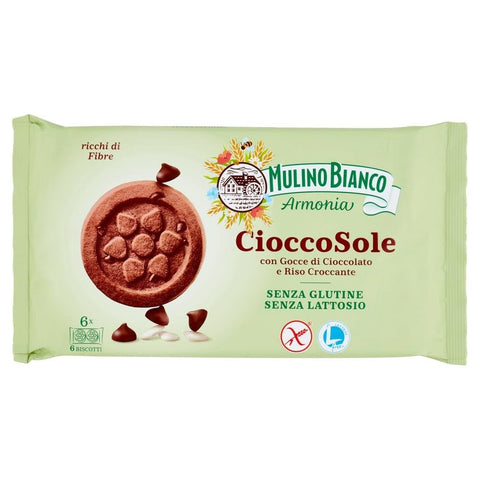 Mulino Bianco Kekse 3x Mulino Bianco CioccoSole con Gocce di Cioccolato e Riso Croccante Kekse mit Schokoladenstückchen und knusprigem Reis 250g 8076809574310