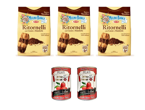 Mulino Bianco Kekse 3x Mulino Bianco Kekse mit Kakao und Mandeln Ritornelli 700g + Italian Gourmet 100% italienische geschälte Tomaten dosen 2x 400g 8388766535601
