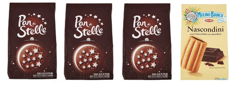 Mulino Bianco Kekse 3x Mulino Bianco Kekse Pan di stelle 350g Italien biscuits cookies kuchen brioche + Mulino Bianco kekse Nascondini mit Schokolade 350g biscuits schoko kuchen 8076809571999
