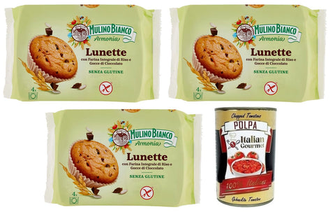 Mulino Bianco Lunette Tortina Senza Glutine Glutenfreier Kuchen mit Vollkornreismehl und Schokoladentropfen Packung jede 3x 140g italienisch Original
