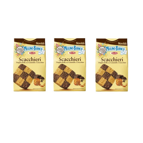 Mulino Bianco Scacchieri Kekse Doppelter Mürbeteig mit Karamell und Schokolade 3x300g Original italienisch