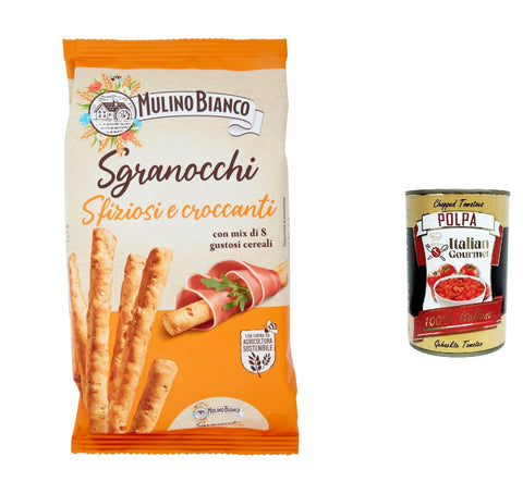 Mulino Bianco Kekse 3x Mulino Bianco Sgranocchi Grissini con 8 Cereali e Sesamo con Farina Sostenibile 210g + Italian gourmet polpa 400g 8076809538688