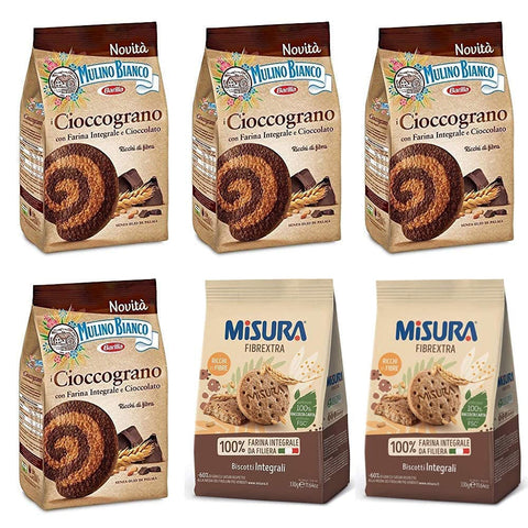 Mulino Bianco Cioccograno Vollkorn kekse mit schokolade 330 g + 2x Misura Fibraextra Integrali Vollkorn kekse 330 g italienisch Original