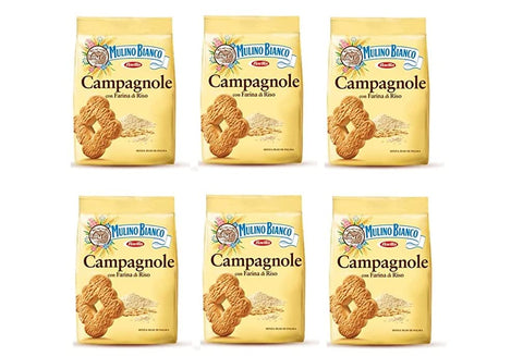 Mulino Bianco Kekse 6x Barilla Mulino Bianco Campagnole con Farina di Riso Shortbread-Kekse mit Reismehl 700g 8076809518581
