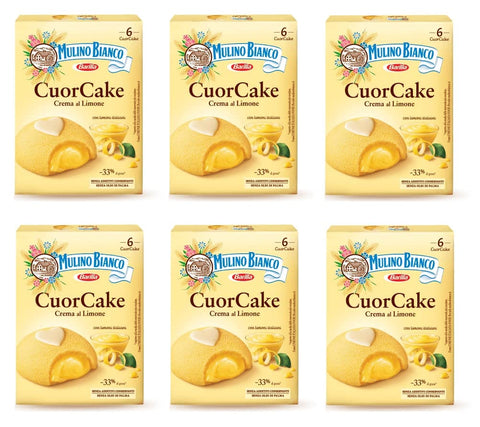 Barilla Mulino Bianco Cuor Cake Snack gefüllt mit Zitronencreme ( 6 x 35g ) 210g Mini Kuchen mit italienischen Zitronen ohne Palmöl Biskuitkuchen 6x Original italienisch