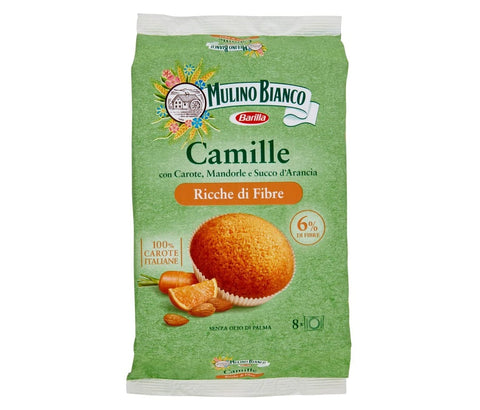 Mulino Bianco Kekse 6x MHD 27/12/2025 Mulino Bianco Camille Snack, reich an Ballaststoffen, italienische Karotten, Mandeln, Orangensaft, 8 Kuchen, 304 g 8076809501231