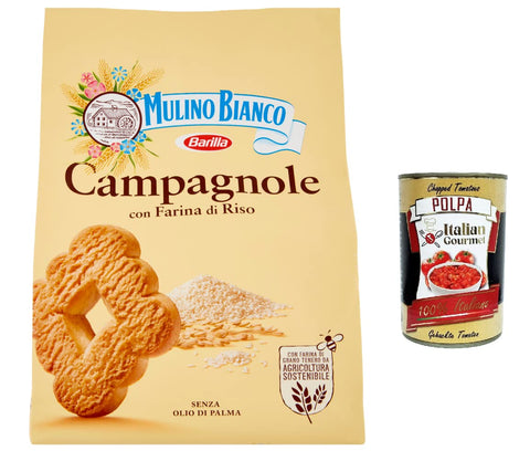 Mulino Bianco Kekse 6x Mulino Bianco Campagnole Shortbread-Kekse mit Reismehl 700g + Italian gourmet polpa 400g 8076809518581