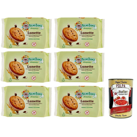 Mulino Bianco Lunette Tortina Senza Glutine Glutenfreier Kuchen mit Vollkornreismehl und Schokoladentropfen Packung jede Packung enthält 4 Kuchen 140 g 6x