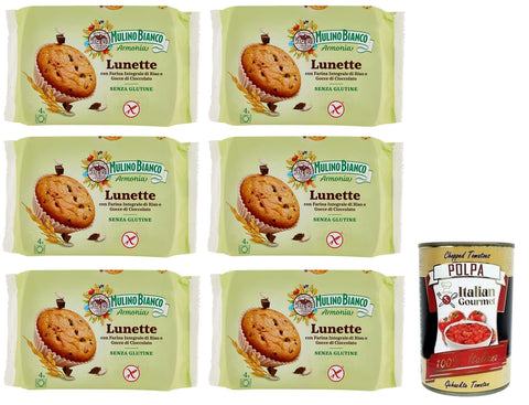 Mulino Bianco Lunette Tortina Senza Glutine Glutenfreier Kuchen mit Vollkornreismehl und Schokoladentropfen Packung jede Packung enthält 4 Kuchen 140 g 6x