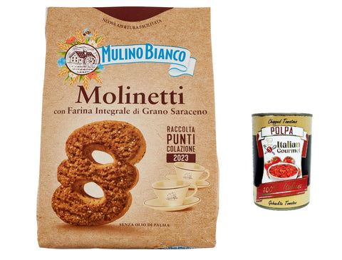 Mulino Bianco Kekse 6x Mulino Bianco Molinetti Biscuits Shortbread Vollmehl und Buchweizen kekse, Frühstück voller Geschmack 800 g + Italian giourmet polpa 400g 8076809520027