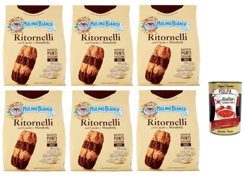 Mulino Bianco Kekse 6x Mulino Bianco Ritornelli Kekse mit Kakao und Mandeln für ein leckeres Frühstück – biscuits cookies 700 g + Italian gourmet polpa 400g 8076809580601