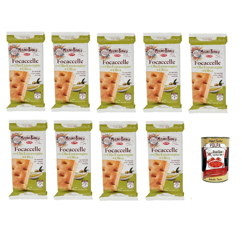 Mulino Bianco Kekse 9x Mulino Bianco Focaccelle mit Olivenöl, 198g + Italian gourmet polpa 400g 8076809546478