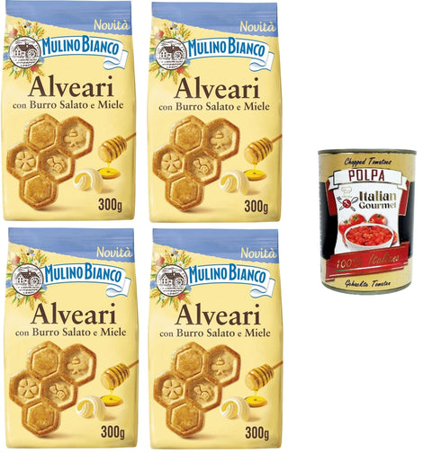 Mulino Bianco Kekse Mulino Bianco- Alveari, Biscotti con Burro salato e Miele Kekse mit gesalzener Butter und Honig 4x 300gr Italian Gourmet polpa 400g 8076809586061