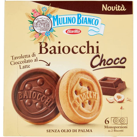 Mulino Bianco Kekse Mulino Bianco Baiocchi choco Schokokekse, kekse Mürbegebäck und Milchschokoriegel mit Haselnüssen, Ausgezeichnet als Snack 144 gr italienisch Original 8076809580007