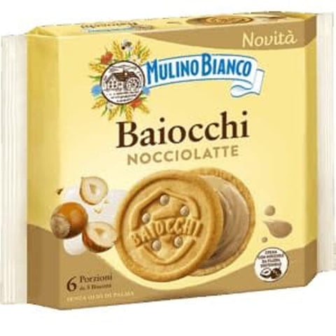 Mulino Bianco Kekse Mulino Bianco Baiocchi Nocciolatte Haselnussmilch Kekse mit Haselnuss Milch Creme Ohne Palmöl aus Italia 3x168g italienisch Original 8076809586375