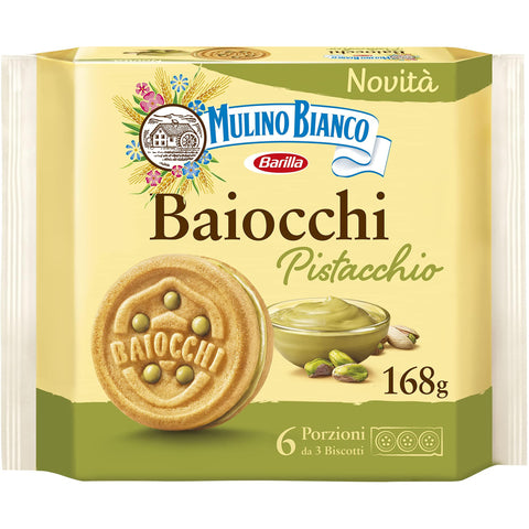 Mulino Bianco Baiocchi Pistazienkekse, und Mürbeteig Ideal zum Frühstück oder Snack, Palmölfrei, 6 Portionen von 3 Keksen, 1, 168.0 gramm, 168.0 grams Original italienisch