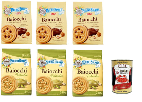 Mulino Bianco Baiocchi Testpaket Schokolade und Pistacchio Biscuits Reigel Kekse Kuchen mit Schokolade 3x260 g + 3x240 g Snack cookies italienisch Original +