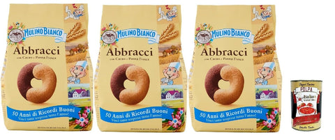 Mulino Bianco Kekse Mulino Bianco Biscotti Abbracci 3x 350g Italien kekse biscuits cookies kuchen, Frühstückskekse, Kakao und frische Sahnekekse, mit 100% Frischmilch + Italian Gourmet polpa 400g 8076809579568