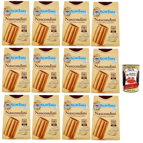Mulino Bianco Kekse Mulino Bianco Biscotti Nascondini kekse kuchen Frühstückskekse Kekse mit Schokolade zum beißen 12x330 g italienisch Original + kostenlos polpa 400 g 8032804040014