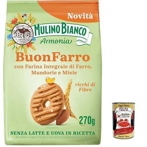 Mulino Bianco Kekse Mulino Bianco BuonFarro Kekse Mürbeteigkekse mit Dinkelvollkornmehl Mandeln und Honig 3x 270g italienisch Original 8076809584104