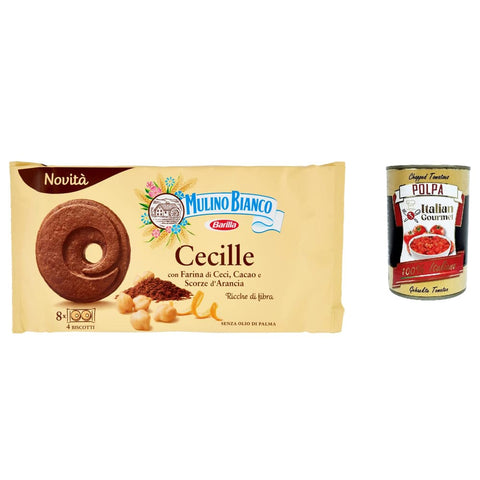 Mulino Bianco Kekse Mulino Bianco Cecille Kekse mit Kichererbsenmehl, Kakao und Orangenschale, 220 g 6x Original italienisch inkl. Italian Gourmet Polpa 400g 8076809577489