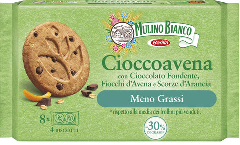 Mulino Bianco Kekse Mulino Bianco Cioccoavena con cioccolato fondente,fiocchi di avena e scorze di arancia Kekse Italien biscuits cookies mit dunkler Schokolade, Haferflocken und Orangenschale 220g( 8 x 27,5g ) 8076809080132