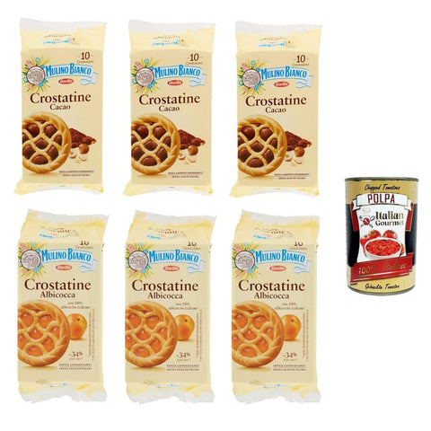 Mulino Bianco Kekse Mulino Bianco Crostatina Testpaket mit Kakaocreme und Haselnüssen – Aprikose Frühstück und süßer Snack für den Nachmittag – 6x 400 g italienisch Original 8032804040014