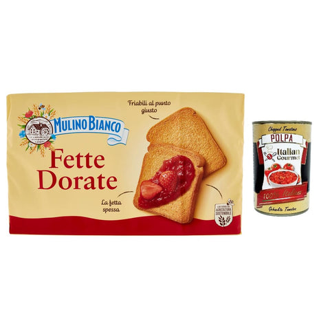 Mulino Bianco Kekse Mulino Bianco Fette biscottate Le Dorate 630 g Zwieback Kekse 12x Original italienisch inkl. Italian Gourmet Polpa 400g 8076809512107