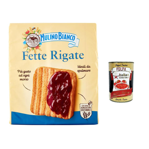 Mulino Bianco Kekse Mulino Bianco Fette biscottate Le fette rigate 315 g Zwieback Kekse 3x Original italienisch inkl. Italian Gourmet Polpa 400g 8076809577663