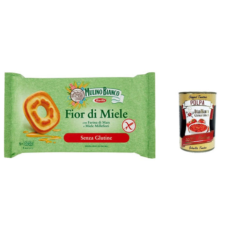 Mulino Bianco Kekse Mulino Bianco Fiori di miele senza glutine Shortbread kekse biscuits Cookies mit Millefiori Honig, glutenfrei, gluten free 250 g 12x Original italienisch inkl. Italian Gourmet Polpa 400g 8076809570442