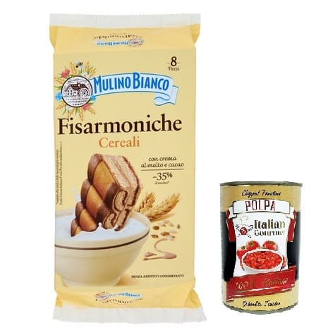 Mulino Bianco Kekse Mulino Bianco fisarmoniche Natürlich gefüllte Sahnungsnack mit Gerstenmalzcreme und Kakao 264 g 3x italienisch Original Pastasauce + kostenlos polpa 400 g 8076809582995