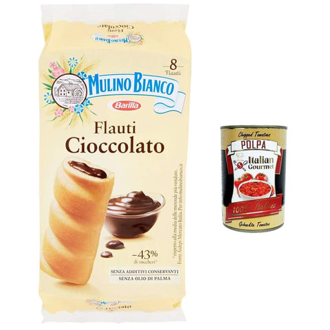 Mulino Bianco Kekse Mulino Bianco Flauti, Snacks mit Schokolade, kuchen süßer Snack für zwischendurch - 280 gr 3x Original italienisch inkl. Italian Gourmet Polpa 400g 8076800000382