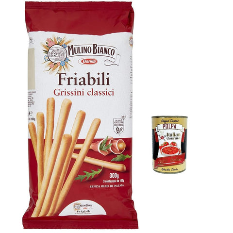 Mulino Bianco Kekse Mulino Bianco Friabili Classici Grissini mit nachhaltigem Mehl 300 g 3x italienisch Original Snack + kostenlos polpa 400 g 8076809529709