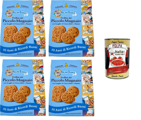 Mulino Bianco Frollini del Piccolo Mugnaio con scaglie di cioccolato e panna Piccolo Miller Kekse mit Schokoladenflocken und Sahne Limited Edition 4x300 gr italienisch Original
