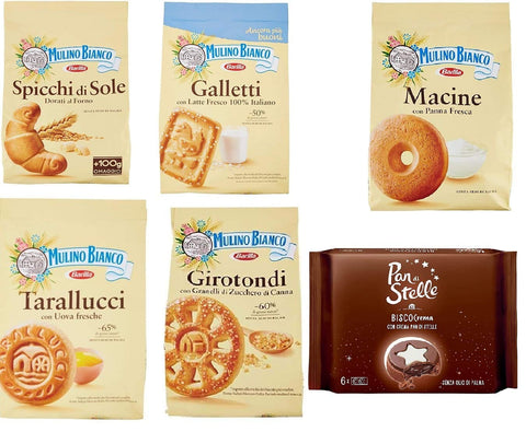 Mulino Bianco Frühstückskekse Test Pack Macine Galletti Spicchi di Sole Grotondi tarallucci Biscocrema 5x350g Original italienisch