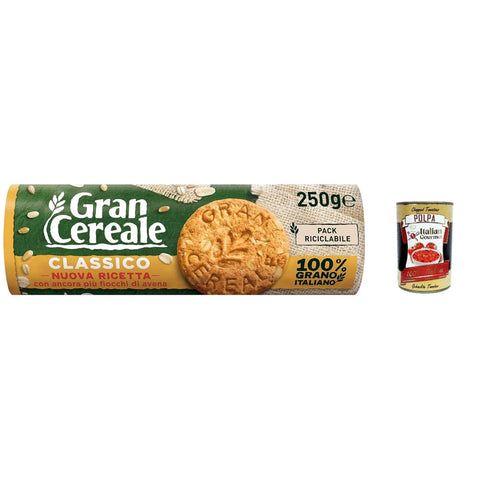 Mulino Bianco Kekse Mulino Bianco Gran Cereale Classico korn getreide kekse Multi Cerealien 250g 12x Original italienisch inkl. Italian Gourmet Polpa 400g 8076809540124