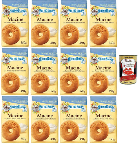 Mulino Bianco Macine Kekse mit 100% italienischer Frischrahm 12x350 g italienisch Original + gratis polpa 400 g