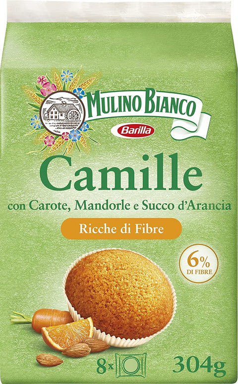 Mulino Bianco Merendine Camille, Süßer Snack für zwischendurch, reich an Ballaststoffen, Packung mit 6 Einzelportionen, 304 g Original italienisch