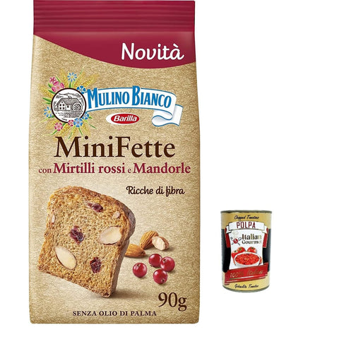 Mulino Bianco Kekse Mulino Bianco Mini Fette mit Preiselbeeren und Mandeln mit Vollkornmehl reich an Ballaststoffen Vollkorn-Zwieback ohne Palmöl 90 g 12x italienisch Original 8076809581325