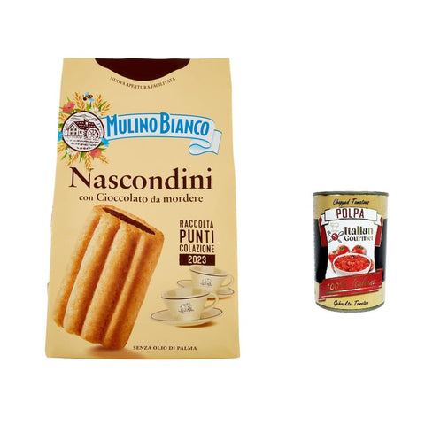 Mulino Bianco Kekse Mulino Bianco Nascondini Shortbread Kekse mit Schokolade zum Anbeißen biscuits cookies, 330 g 12x Original italienisch inkl. Italian Gourmet Polpa 400g 8076809580618