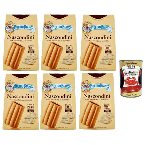 Mulino Bianco Kekse Mulino Bianco Nascondini Shortbread Kekse mit Schokolade zum Anbeißen biscuits cookies, 330 g 6x Original italienisch inkl. Italian Gourmet Polpa 400g 8076809580618