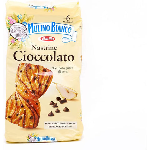 Mulino Bianco Kekse Mulino Bianco Nastrine Cioccolato kekse kuchen mit zartem Birnengeschmack, süßer Snack für zwischendurch 240g 6x Original italienisch 8076809577359
