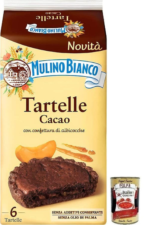 Mulino Bianco Tartelle Cacao,Süße Snacks,Kakaokuchen mit Aprikosenfüllung,Packung mit 288 g, jede Packung enthält 6 Kuchen à 48 g italienisch Original