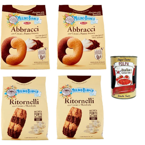 Mulino Bianco Testpaket Abbracci und Ritornelli Shortbread Kekse mit Kakao und frischer Sahne, ohne Palmöl, geschmacksintensives Frühstück 4x 700 g italienisch Original