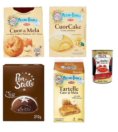 Mulino Bianco Kekse Testpaket Mulino Bianco kekse Cuor di mela Cuorcake Mooncake Tartelle 4 Stücke kuchen biscuits + Italian gourmet polpa 400g 8076809580670