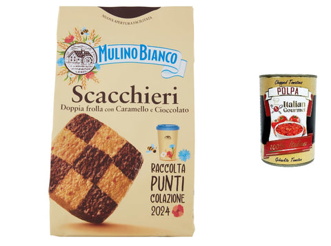 Mulino Bianco Scacchieri Kekse Doppelter Mürbeteig mit Karamell und Schokolade 300 g, biscuits cookies italienisch Original