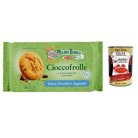 Mulino Bianco Knabberartikel Mulino Bianco Cioccofrolle Shortbread-Kekse ohne Zuckerzusatz mit Vollkornmehl und Schokolade 200 g 6x italienisch Original 8076809577779