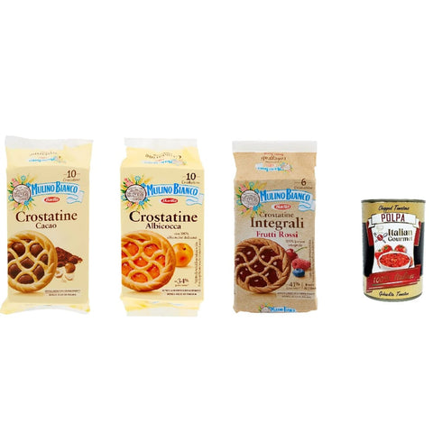 Mulino Bianco Knabberartikel Mulino Bianco Crostatina Testpaket Cacao Albicocca Frutti rossi Kakao Aprikose rote Früchte italienisch Original 8076809577441