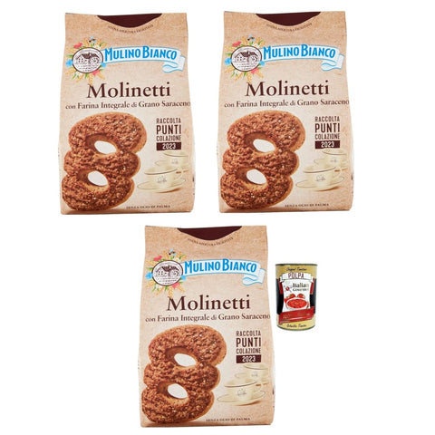 Mulino Bianco Knabberartikel Mulino Bianco Molinetti Biscuits Shortbread Buchweizenkekse, Frühstück voller Geschmack 350 g 3x Original italienisch inkl. Italian giourmet Polpa 400g 8076809576635