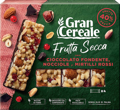 Mulino Bianco Müsliriegel 3x Gran Cereale, Snack Barrette di Frutta Secca Nussriegel mit Zartbitterschokolade, Haselnüssen und Preiselbeeren 120g 8076809577519